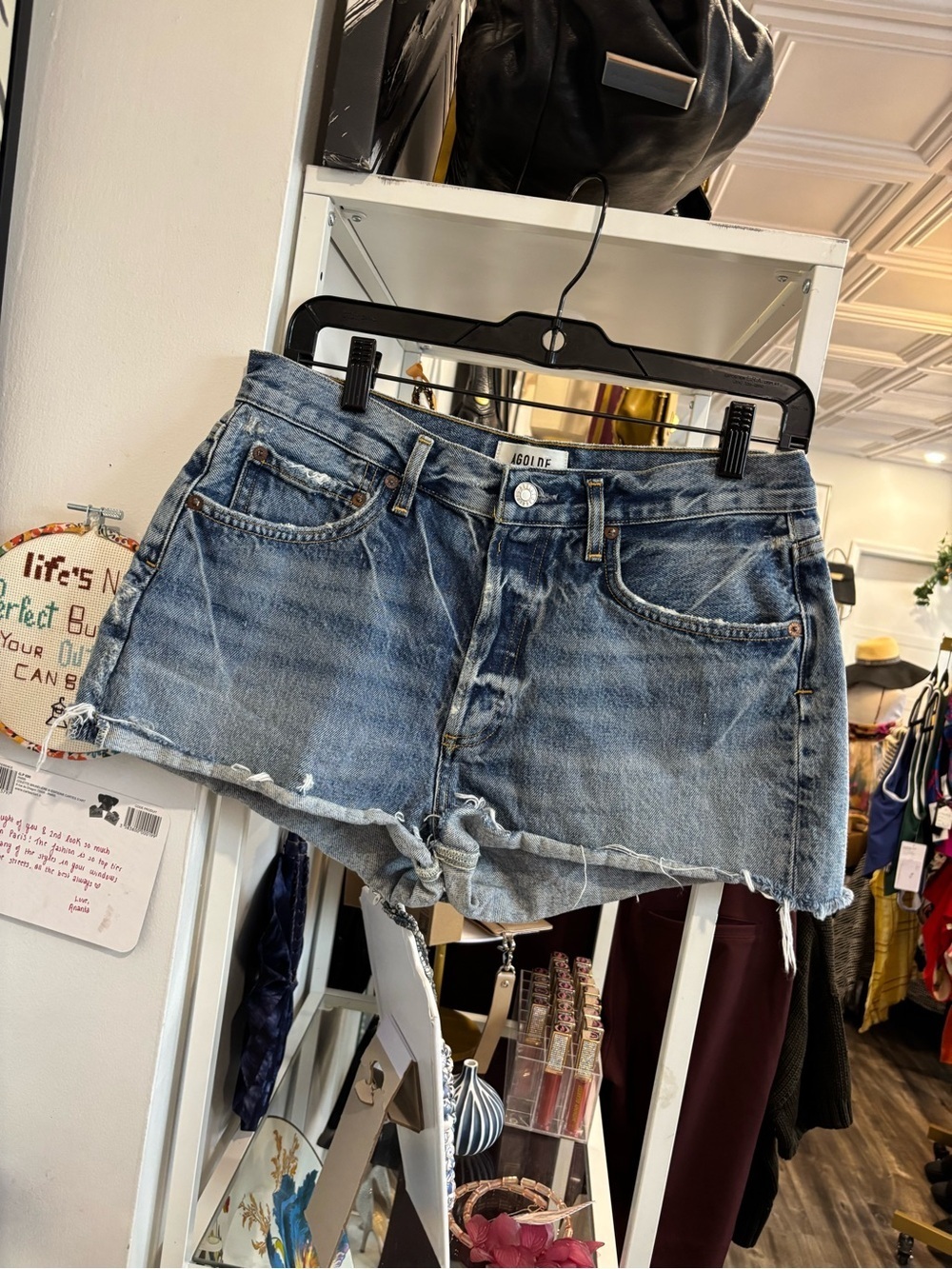 Agolde Blue Distressed Cutoff Jean Shorts